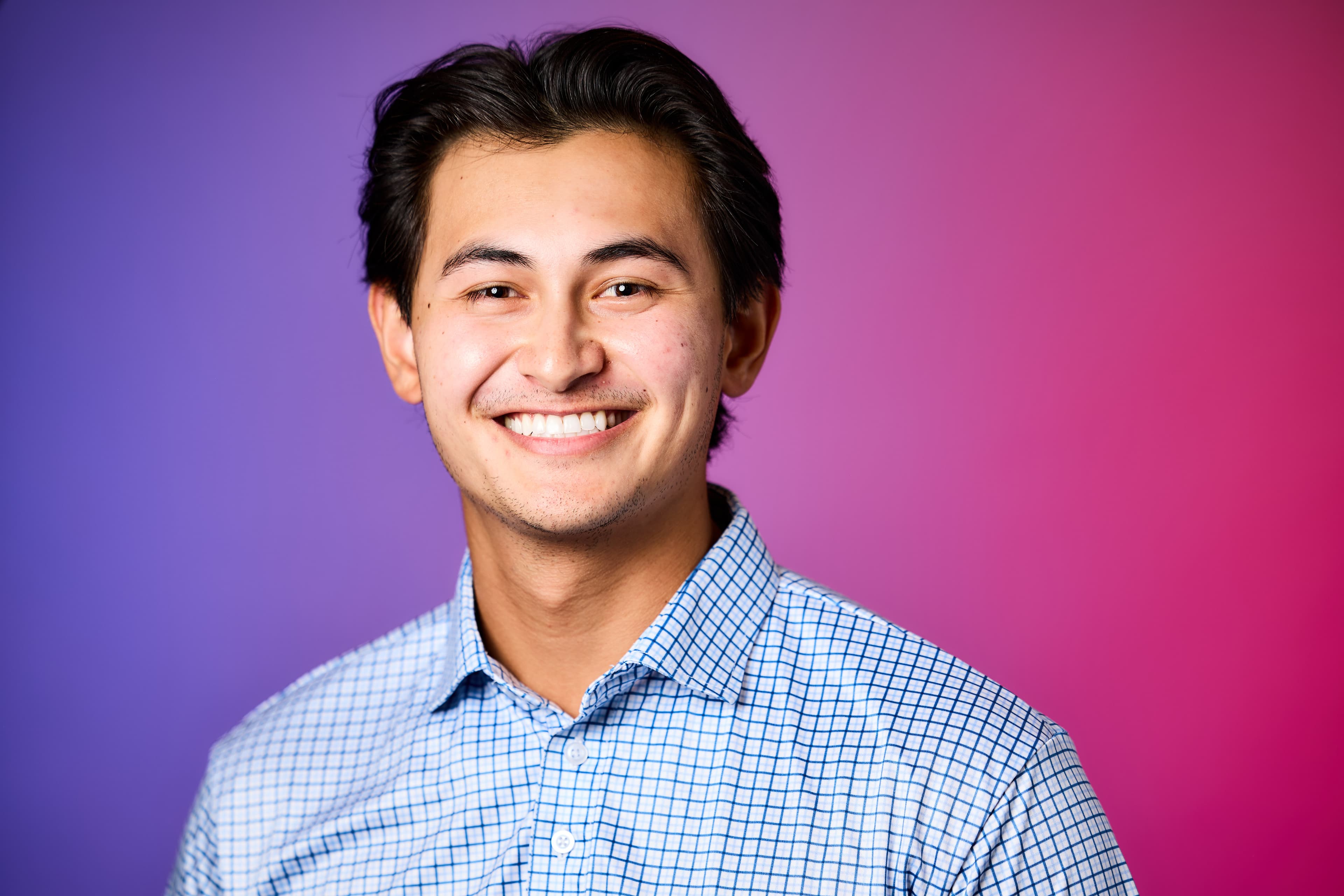 Portrait on a Red + Blue backdrop